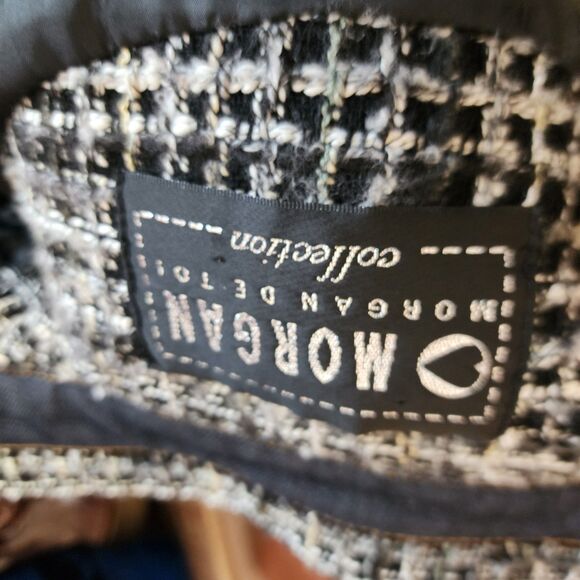 Flawless Morgan de toi unique tweed denim fringe unique jacket blazer T 40 L - Picture 3 of 13